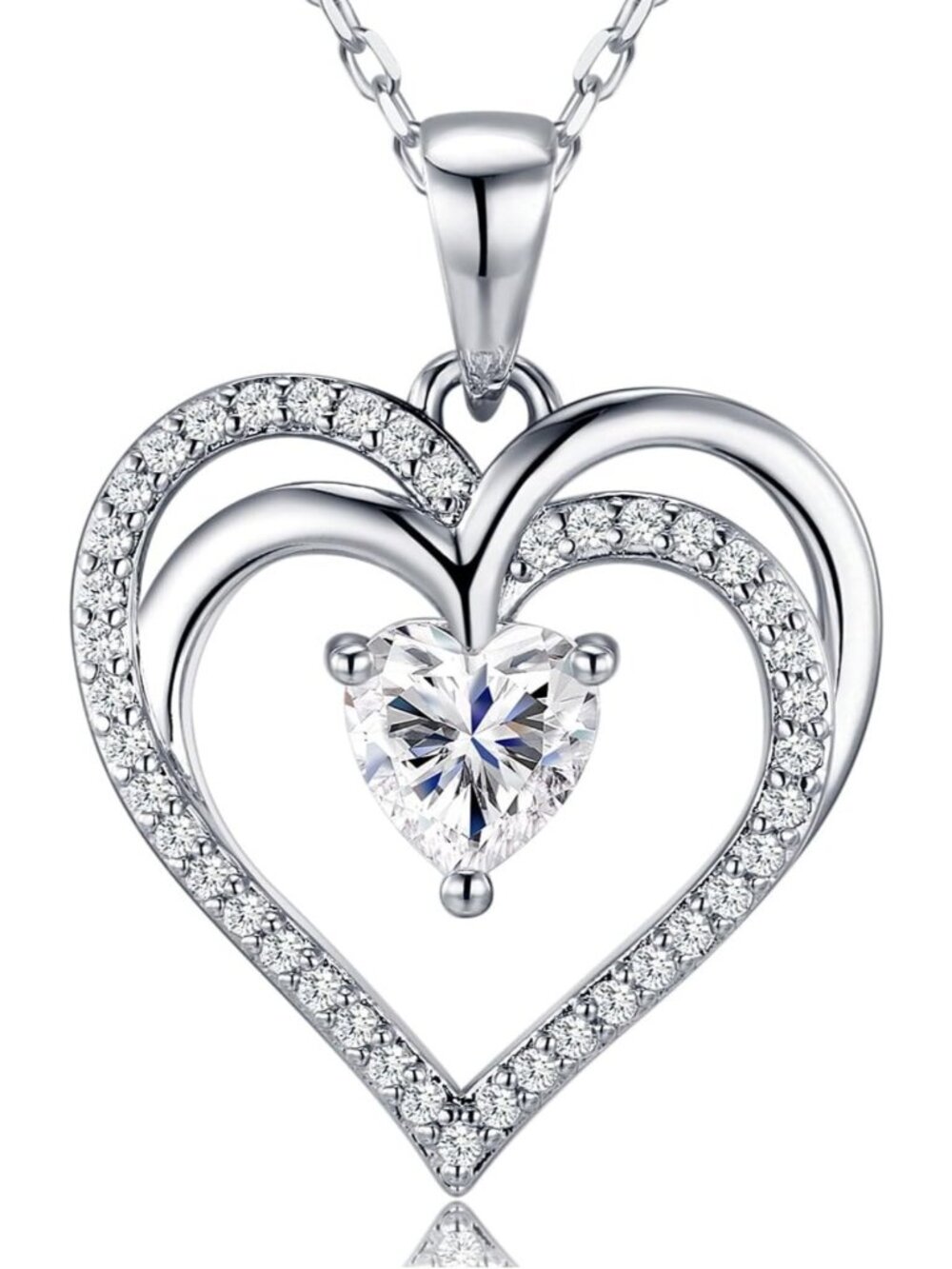 18K White Gold Plated Heart Birthstone Necklace for Women - Sentimental Gift